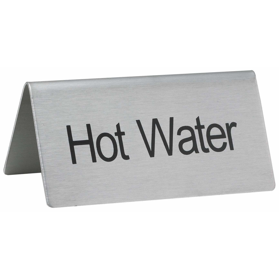 Winco - SGN-104 - Tent Sign, "Hot Water", Stainless Steel - Buffet Service - Maltese & Co New and Used  restaurant Equipment 