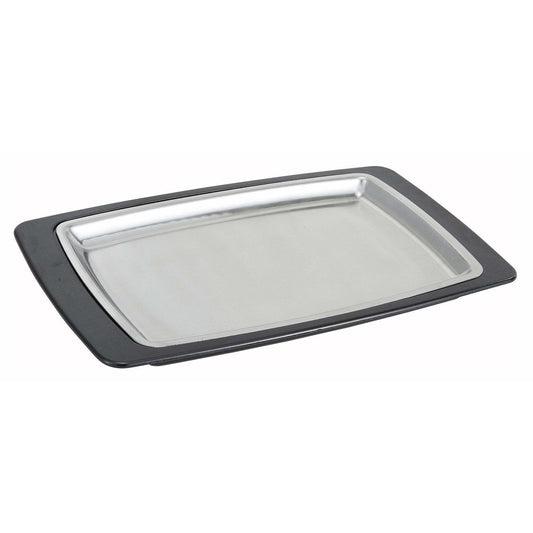 Winco - SIZ-11BST - Sizzle Platter Set, Rectangular, 11" x 7", Stainless Steel with Bakelite Underliner - Tabletop - Maltese & Co New and Used  restaurant Equipment 