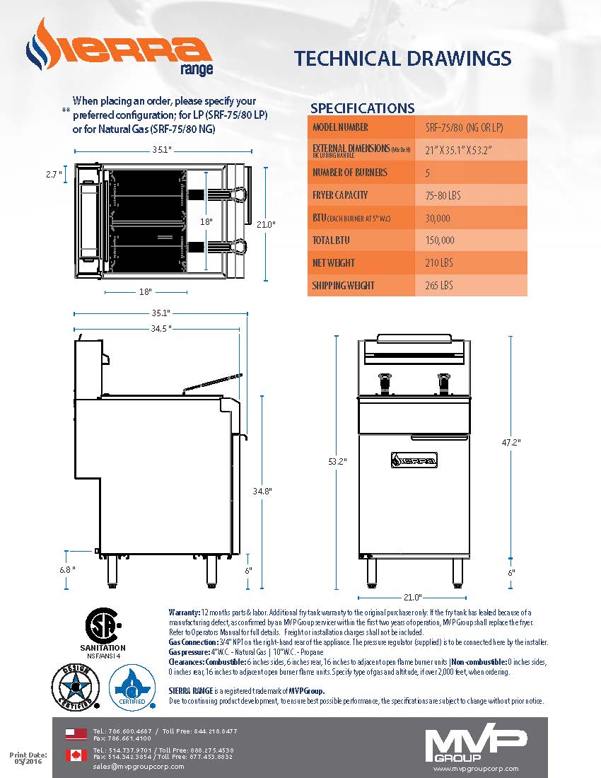 Sierra - SRF-75/80 - Fryer - Brand New - Maltese & Co New and Used  restaurant Equipment 