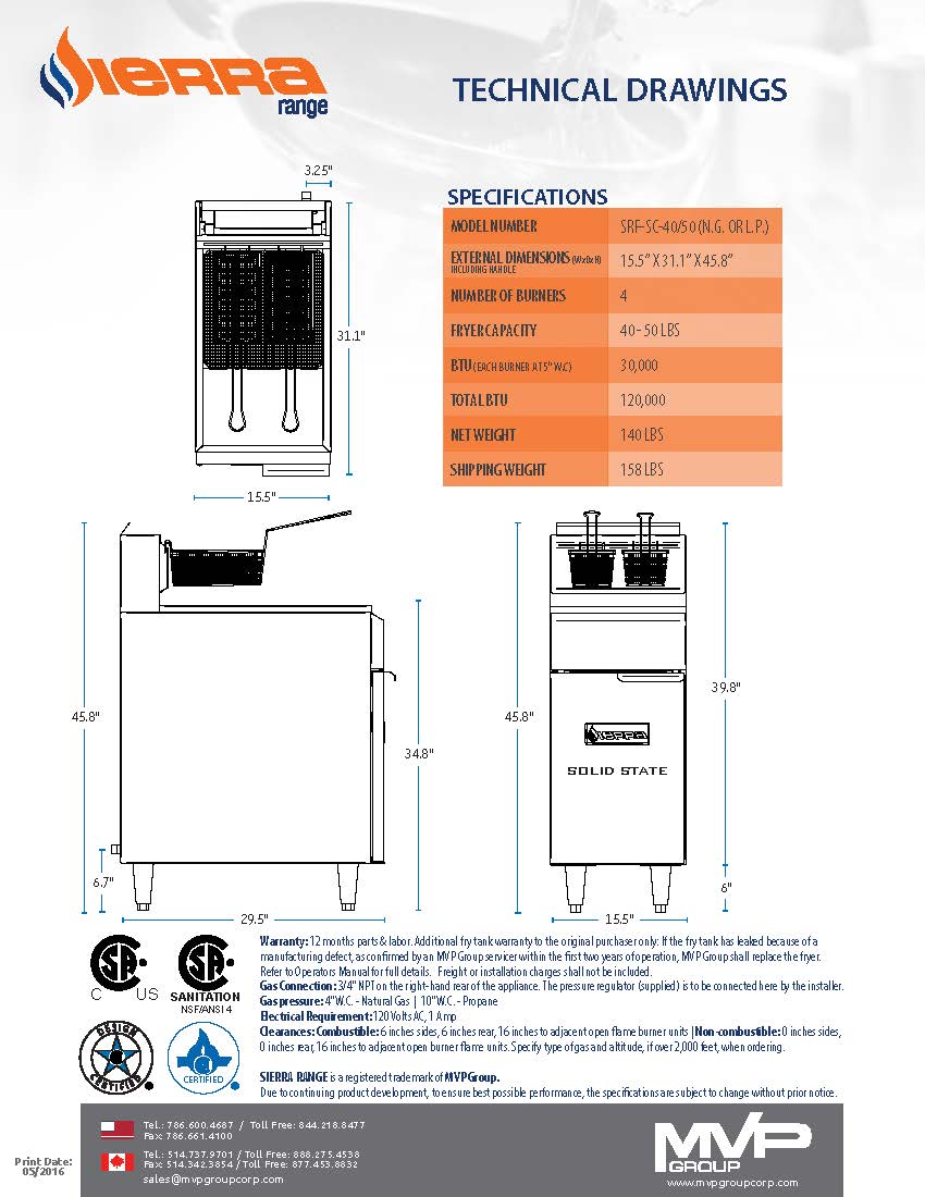 Sierra - SRF-SC-40/50 - Fryer - Brand New - Maltese & Co New and Used  restaurant Equipment 
