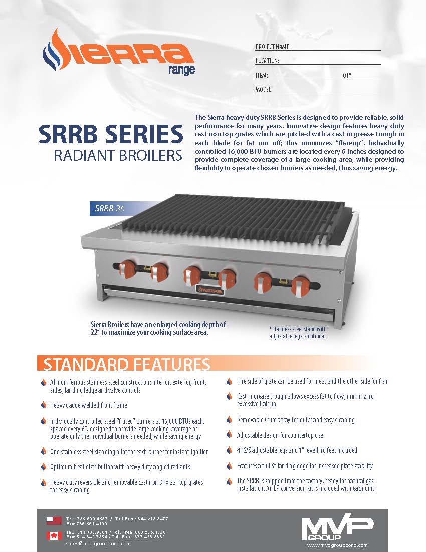 Sierra - SRRB-12 - Radiant Broiler - Brand New - Maltese & Co New and Used  restaurant Equipment 