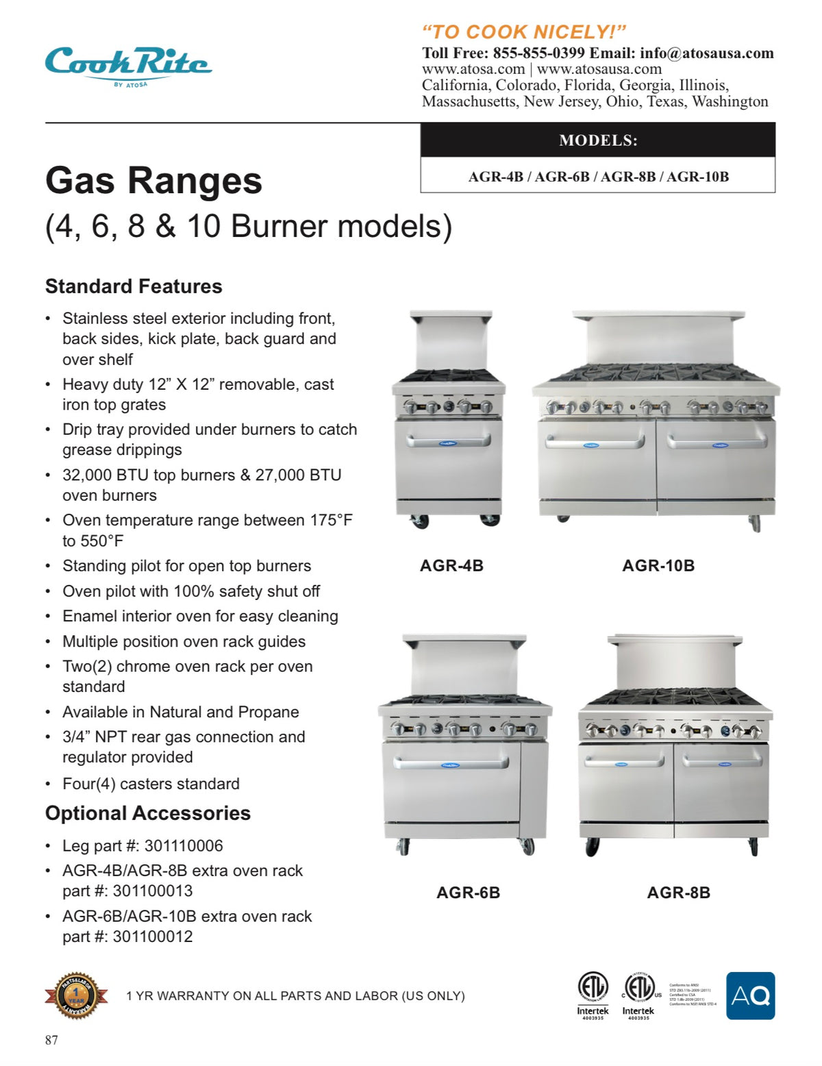 CookRite - AGR-8B-LP - AGR-8B-NG - Range, 48", 8 Open Burners - Maltese & Co