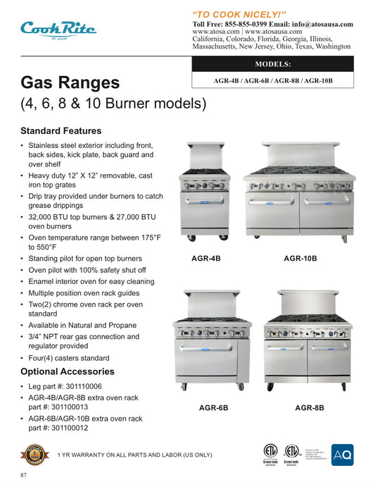 CookRite - AGR-8B-LP - AGR-8B-NG - Range, 48", 8 Open Burners - Maltese & Co