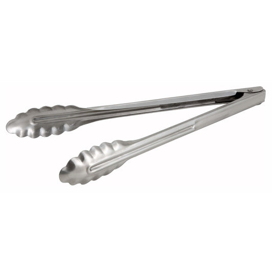Winco - UT-12 - 12" Stainless Steel Utility Tong, Heavyweight, 0.9mm - Kitchen Utensils - Maltese & Co New and Used  restaurant Equipment 