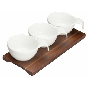 Winco - WDP015-102 - 9-3/8" x 4" Porcelain Trio Bowl Set with Wooden Plate, Dur White, 24 sets/case - Dinnerware - Maltese & Co New and Used  restaurant Equipment 