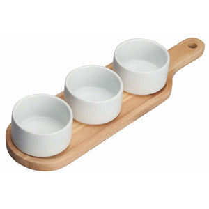 Winco - WDP015-104 - 15-1/4" x 4-1/8" Porcelain Trio Bowl Set with Wdn Plate, Dur White, 12 sets/case - Dinnerware - Maltese & Co New and Used  restaurant Equipment 