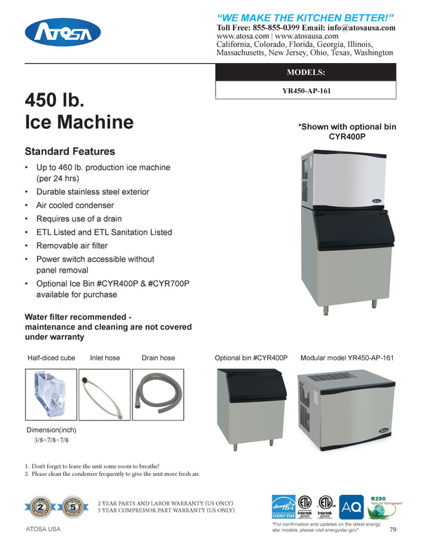 Atosa YR450AP161 450 Lb. Ice Maker Maltese & Co