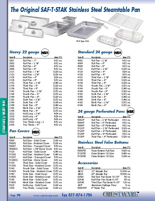Crestware - 4134 - SAF-T-STAK Third x 4" Pan - Maltese & Co New and Used  restaurant Equipment 