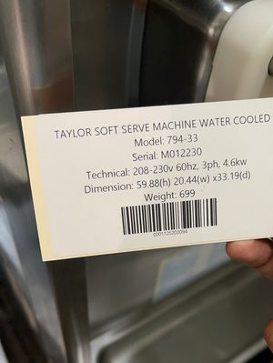Taylor 794-33 Soft Serve Machine Water Cooled - Maltese & Co