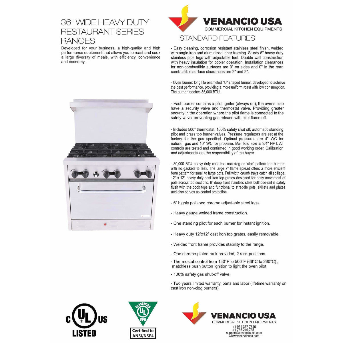 36" Heavy Duty Gas Range - 6 Burners and Oven Controls - S360 - Maltese & Co New and Used  restaurant Equipment 